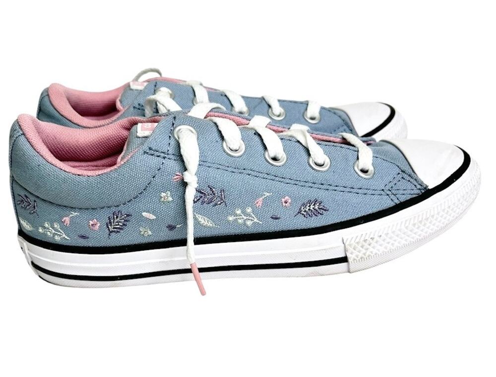 Converse All Star Street Low Sneaker Blueberry Ice Floral Embroidered  2.5 Youth